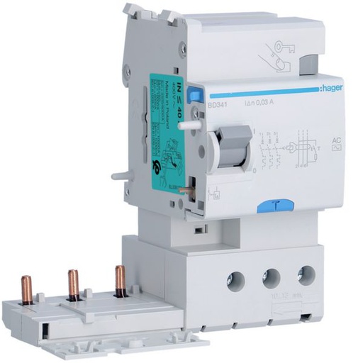 [HAG-BD341] Bloc différentiel 40A 30mA 3P type AC à bornes alignées BD341