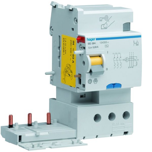 [HAG-BD364] Bloc différentiel 63A 30mA 3P type AC à bornes alignées BD364