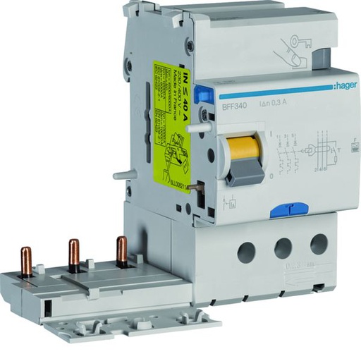 [HAG-BFF340] Bloc différentiel 40A 300mA 3P type F à bornes alignées BFF340