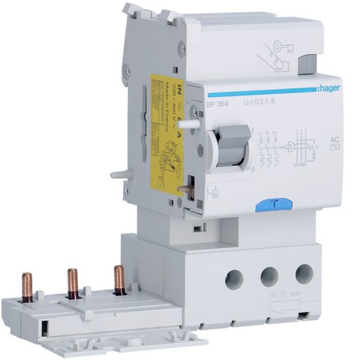 [HAG-BP364] Bloc différentiel 63A 300mA 3P type AC SEL à bornes alignées BP364