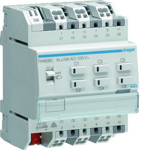 [HAG-TXA606D] Actionneur KNX 6 sorties 16A/230V charge capacitive configuration Mode Easy/ETS TXA606D