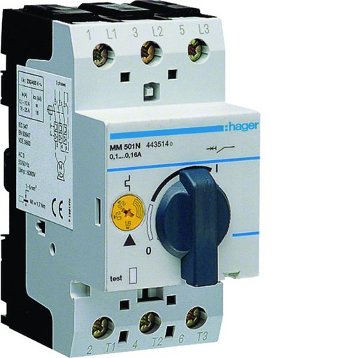[HAG-MM501N] Disjoncteur moteur 0.1-0.16 A 2.5 M IEC 947 MM501N
