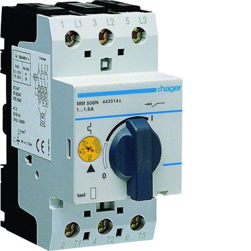[HAG-MM506N] Disjoncteur moteur 1.0-1.6 A P = 0.25-0.55 kW AC3 230-400 V 2.5 M IEC 947 MM506N