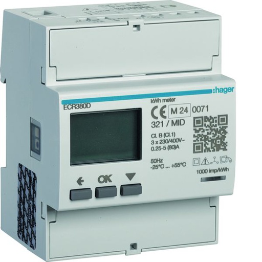 [HAG-ECR380D] Compteur d'énergie monophasé 80A communiquant MOBDUS RS485 bornes rapides RJ45 ECR380D