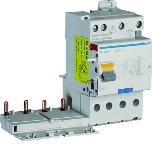 [HAG-BFF863] Bloc différentiel double sortie 63A 300mA 4P type F à bornes alignées BFF863