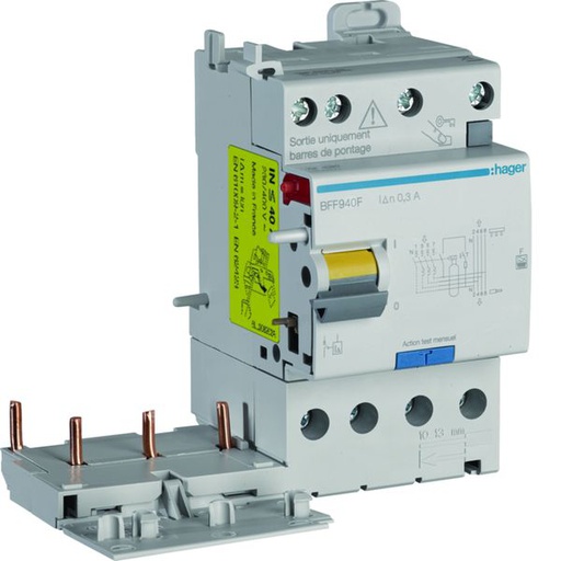 [HAG-BFF940F] Bloc différentiel double sortie 40A 300mA 3P+N type F à bornes décalées BFF940F