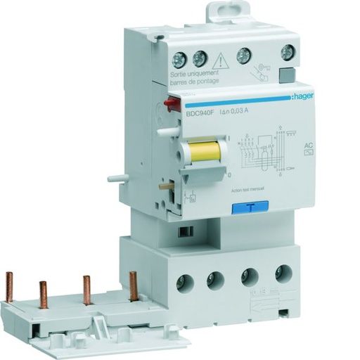 [HAG-BDC940F] Bloc différentiel double sortie 40A 30mA 3P+N type AC à bornes décalées BDC940F