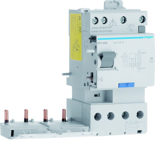 [HAG-BFH828] Bloc différentiel double sortie 25A 300mA 4P type A HI 50/60Hz à bornes alignées BFH828