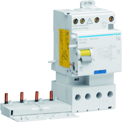 [HAG-BFC843] Bloc différentiel double sortie 40A 300mA 4P type AC 50/60Hz à bornes alignées BFC843