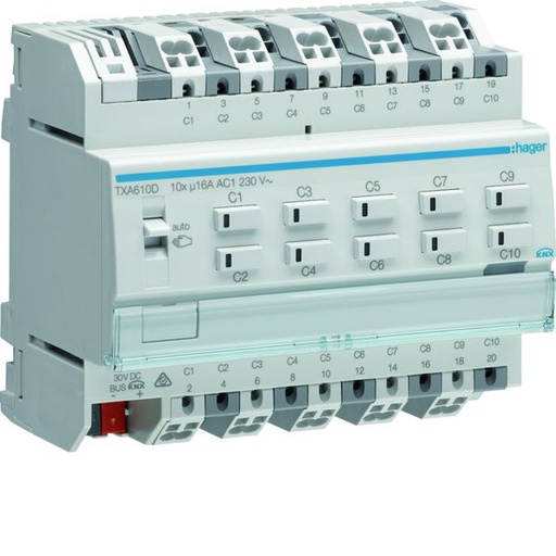 [HAG-TXA610D] Actionneur KNX 10 sorties 16A/230V charge capacitive configuration Mode Easy/ETS TXA610D