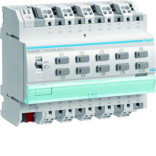 [HAG-TYA610D] Actionneur KNX 10 sorties 16A/230V capacitif configuration Mode ETS uniquement TYA610D