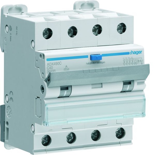 [HAG-ADX490C] Disjoncteur différentiel 40A 4P 6kA Courbe C 30mA type A 4 modules ADX490C