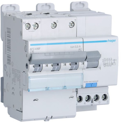[HAG-AFC416F] Disjoncteur différentiel 16A 3P+N -10kA Courbe C 300mA type A 5 modules AFC416F