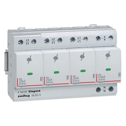 [LEG412283] Parafoudre T1+T2 Pour Risque Très Élevé Iimp 25 Ka 3P+N - legrand 412283