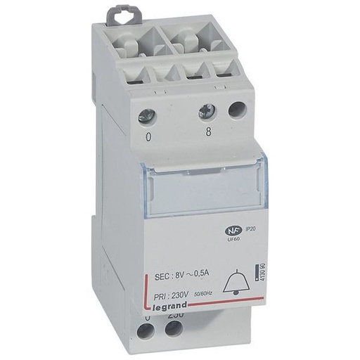 [LEG413090] Transformateur De Sonnerie Modulaire 8V 0.5A 4Va Peignable legrand 413090