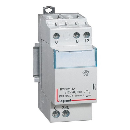 [LEG413091] Transformateur Pour Sonnerie 230V Vers 12V Ou 8V 8Va 2 M legrand 413091
