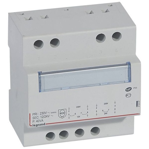 [LEG413097] Transformateur De Sécurité 230V Vers 12V Ou 24V 40Va 5 M legrand 413097