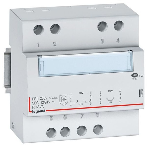 [LEG413098] Transformateur De Sécurité 230V Vers 12V Ou 24V 63Va 5 M legrand 413098