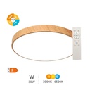 Plafonnier rond 30W 3000K-6500K IP44 dimmable effet bois