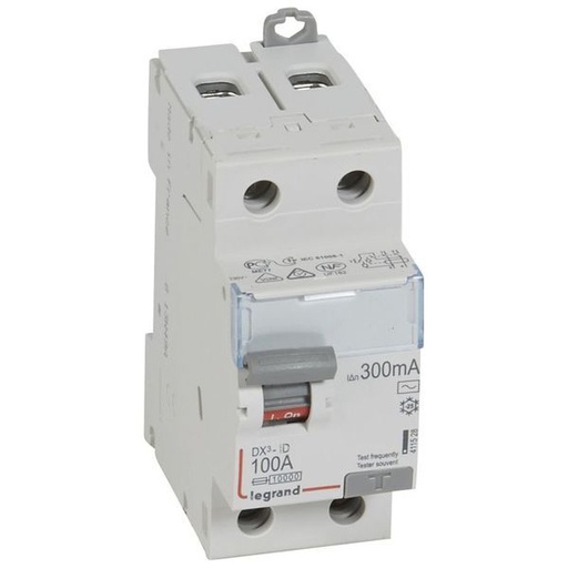 [LEG411528] Dx3 Inter Differentiel 2P 100A Ac 300Ma legrand 411528