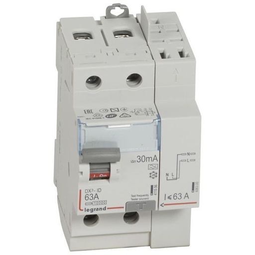 [LEG411639] Inter Diff Dx³-Id Vis/Auto Départ Haut 2P 230V~ 63A Type legrand 411639