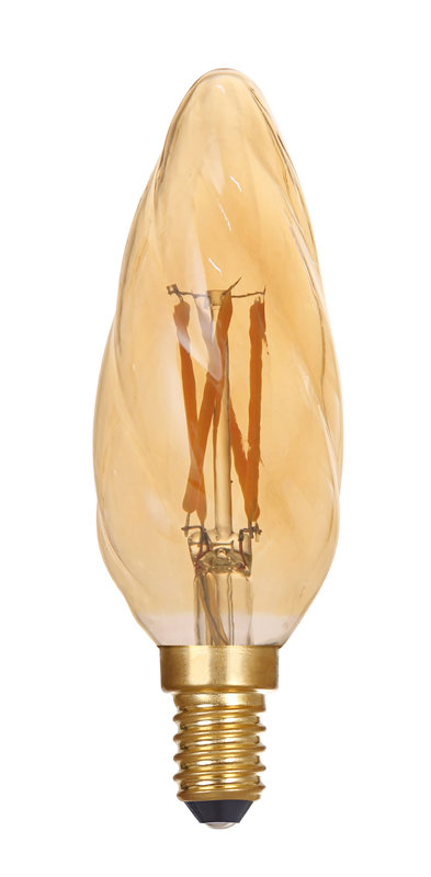 ARIC 20121 - Ampoule Flamme Torsad. C35 E14 4,1W 2500K 320Lm, Cl. Enrg = G, 25000H, Dim, Ambrée